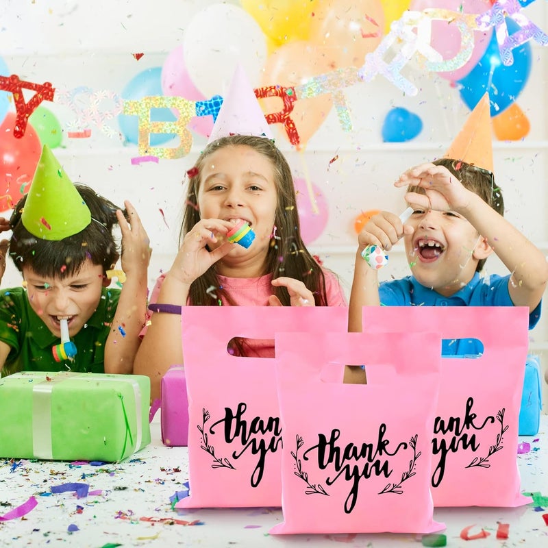 KEEPARTY 100 PCS Small Thank You Merchandise Bags Plastic Goodie Bags Party Favor Bags for Birthday Party Baby Shower Wedding Merchandise Gifts Trade Shows (Pink) - Image 4